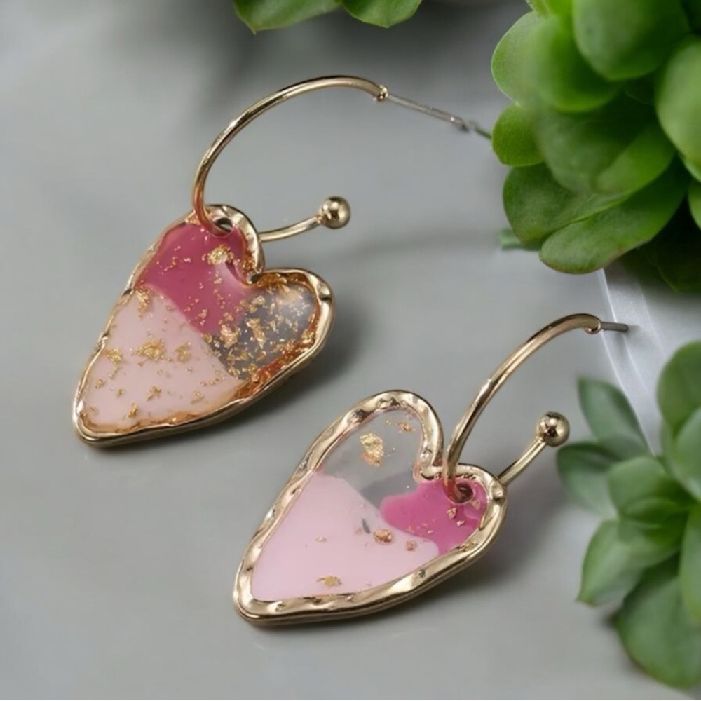 Sweet Love Heart Dried Flower Pendant Design Hoop Earrings Elegant Pastoral